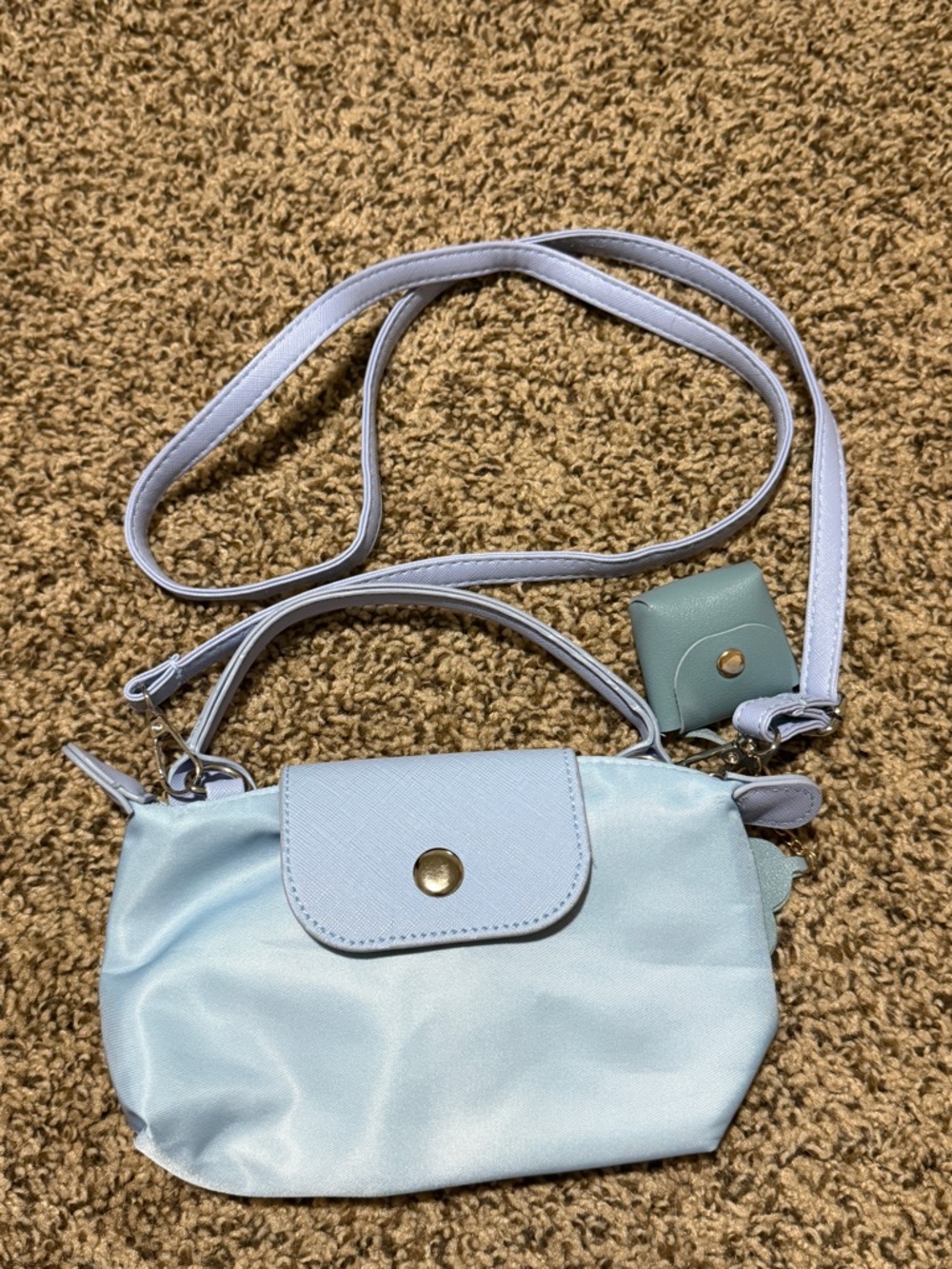 Light Blue Crossbody mini pouchette Bag with keychain